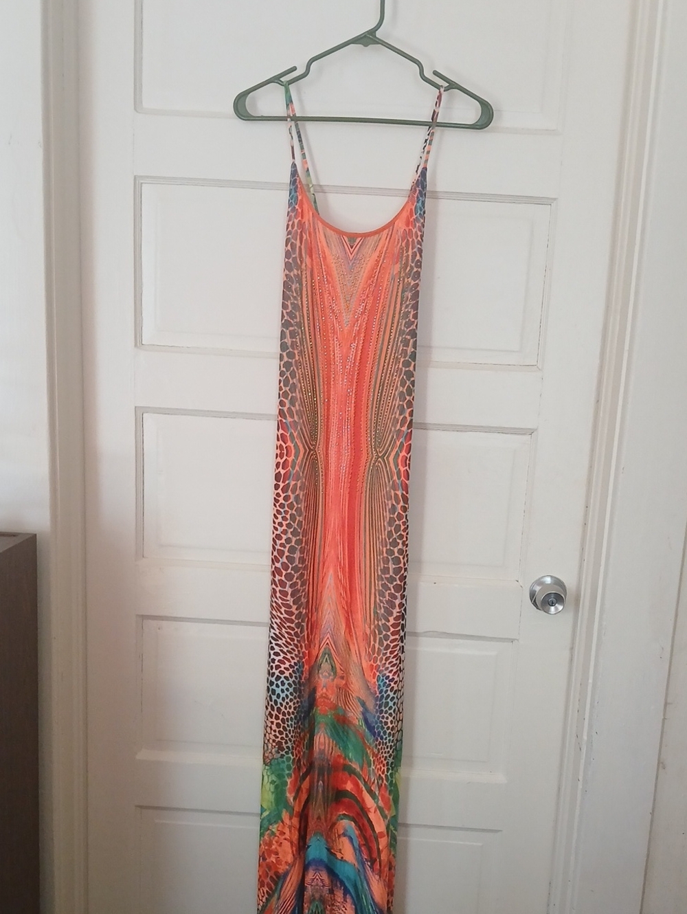 S Tweve Orange Printed Spaghetti-Strap Maxi Dress - Women